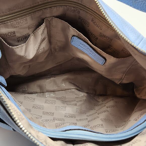 Michael Kors Anita Large Shoulder Crossbody Bag Light Blue Pebbled Leather Charm - Picture 7 of 8